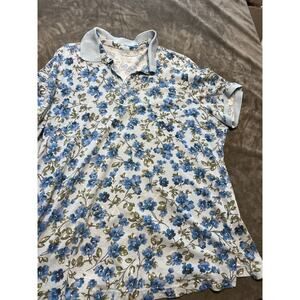Woman Within Shirt Blue Floral Polo Flower‎ 1X 22/24